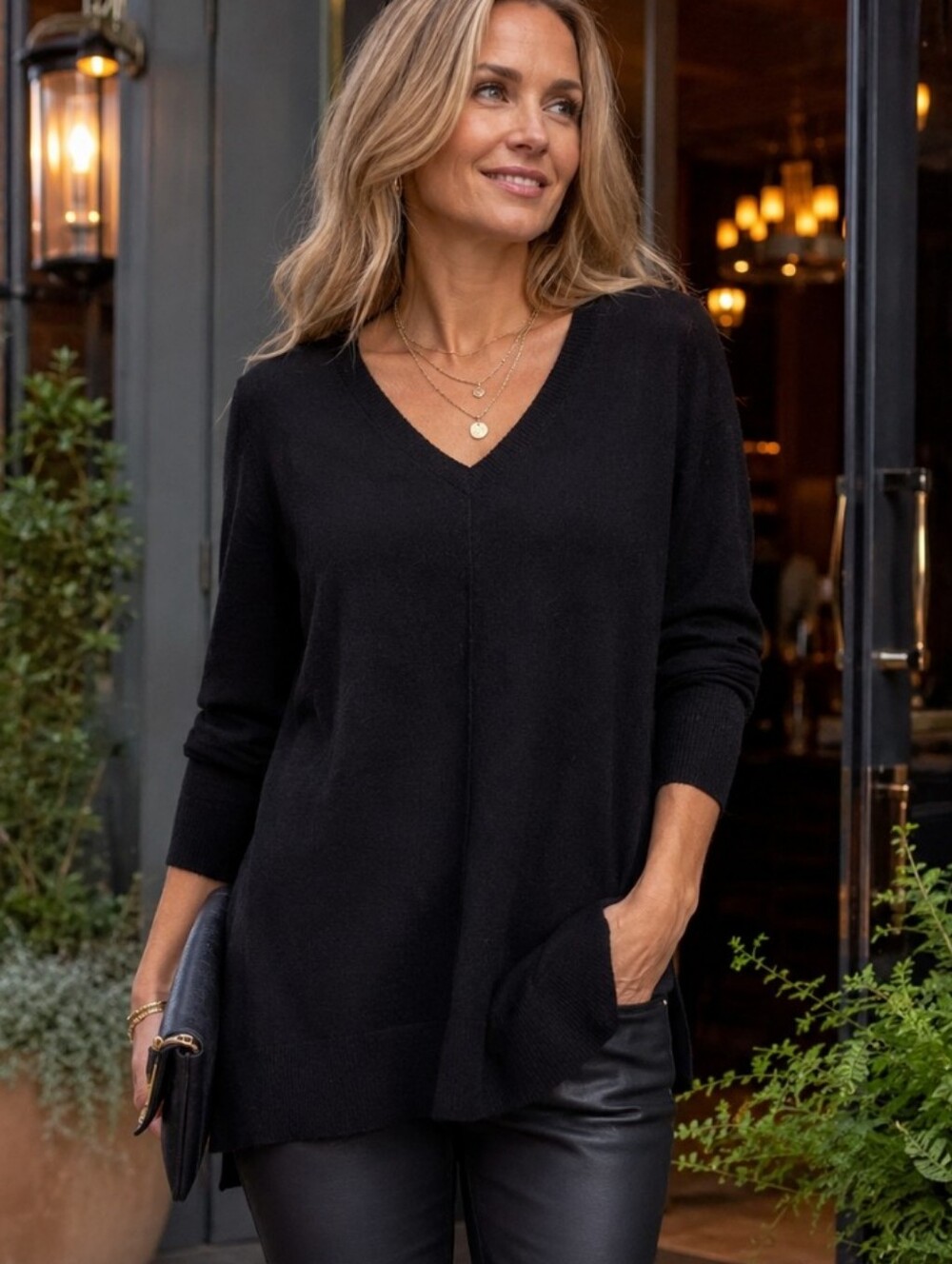 Soft Surroundings Black Tunic Sweater XL V-Neck Cotton Wool Blend NWT